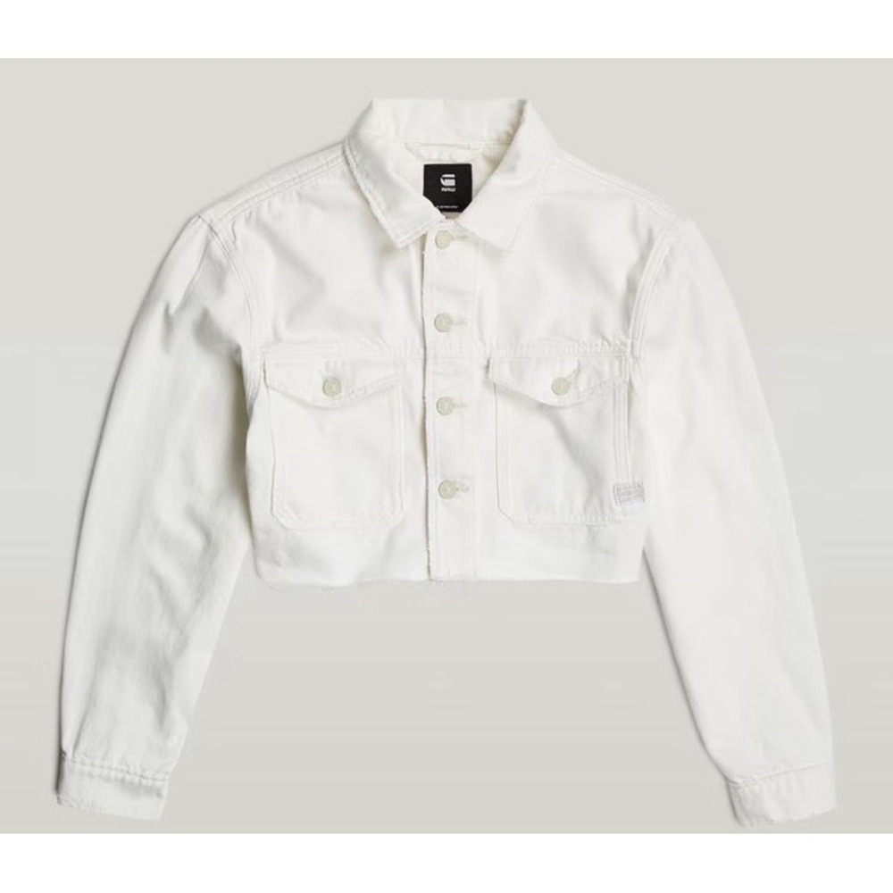 G Star Raw Cropped Wander Jacket Ecru Denim‎ Destroyed Raw Hem Size S